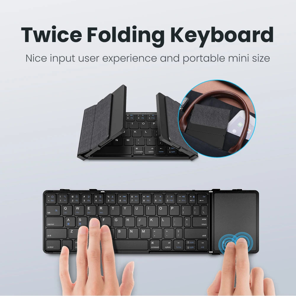 AVATTO Brazil/English/Russia Wireless Folding Keyboard with Touchpad Rechargeable Foldable Bluetooth Keyboard for Tablet Ipad