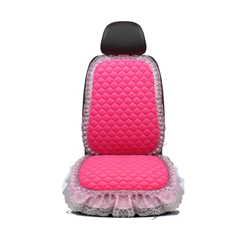 Fashion Pink Lace Car Seat Cover Velvet Plush Seat Cushion Pad Auto Chair Car Front Seat Protector For Lady Girl Women