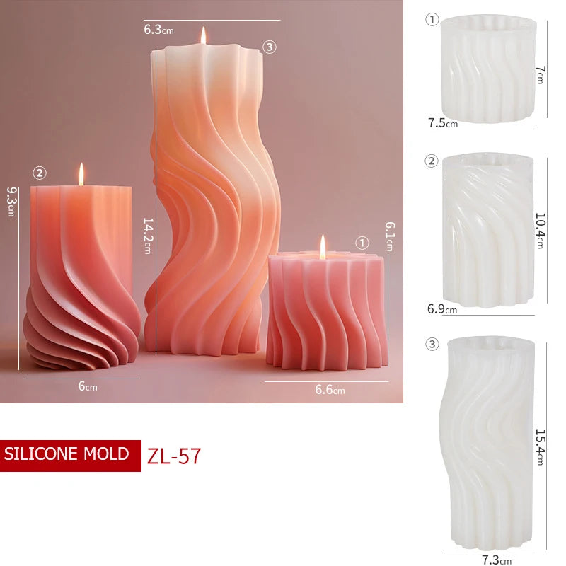 Irregular Wave Cylindrical Candle Silicone Mold With Geometric Shape Twisted Stripes Cylindrical Candle Mold Resin Gypsum Mold