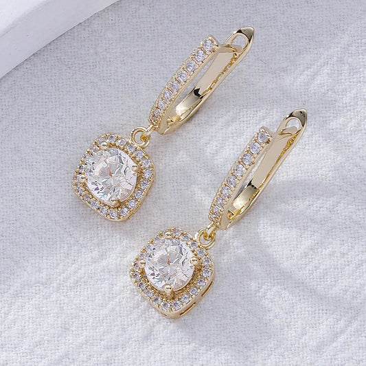 2024 Charm Zircon Square Pendant Earrings New Fashion Rose Gold Silver Color Bling Zircon Earrings Wedding Girl Luxury Earrings