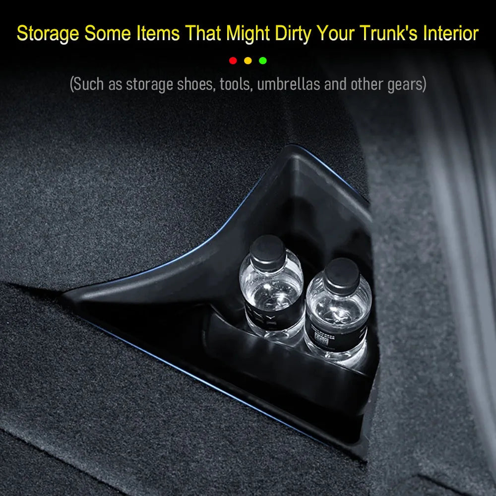 Trunk Organizer for Tesla Model 3 2024 2025 Waterproof Rear Trunk Storage Bins Side Box with Carpeted Lip Car Travel Accessories