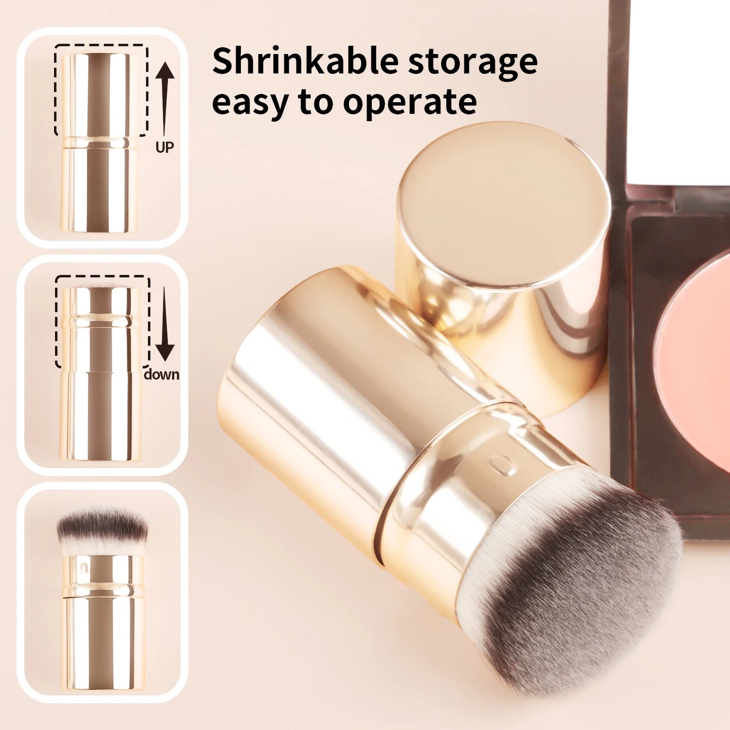 1pcs Retractable Blush Brush Kabuki Foundation Brush Soft Fluffy Powder Contour Makeup Brushes Portable Makeup Tools
