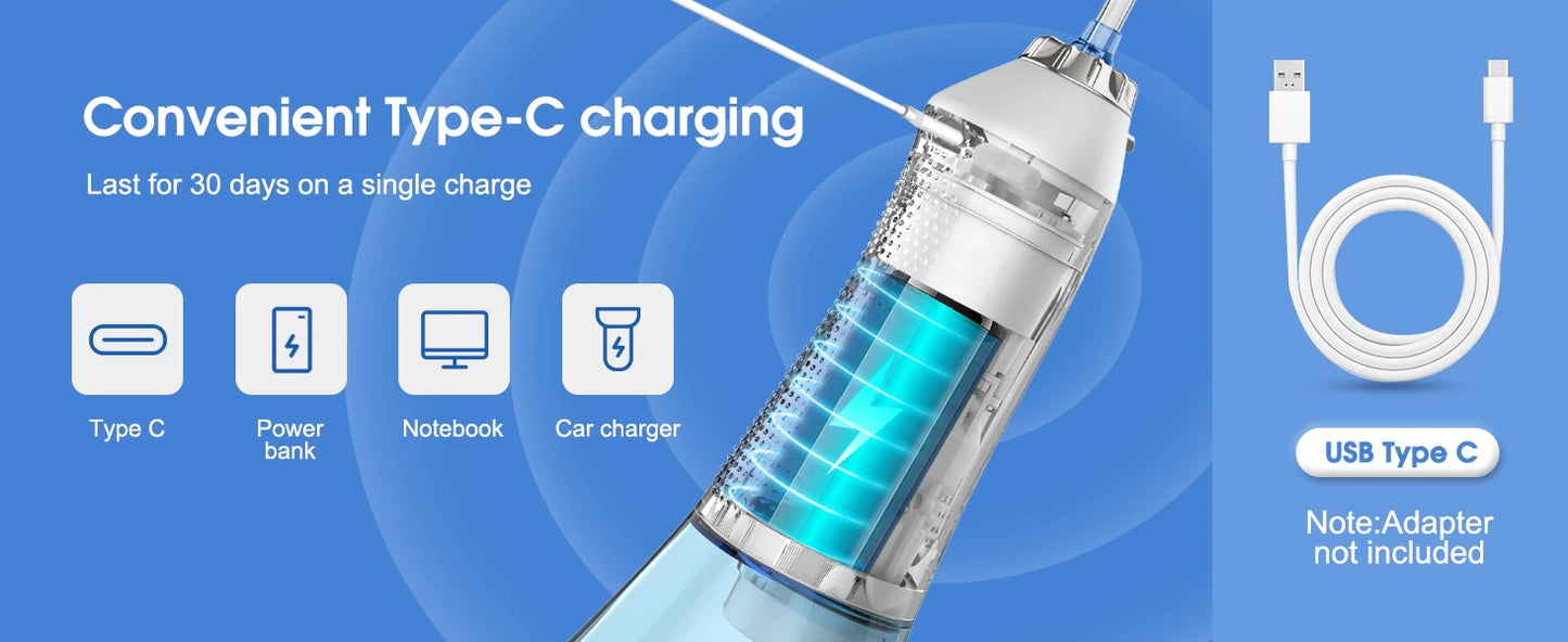 h2ofloss Dental Oral Irrigator Portable Water Flosser for Teeth Braces Rechargeable Home and Travel 5 Modes Waterproof