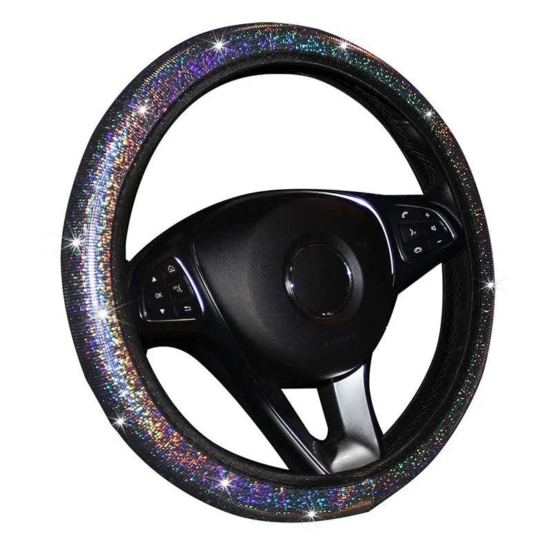1/2Pcs Universal 38CM Rhinestones Steering Wheel Cover with Crystal Sparkling Car Breathable Anti-Slip Steering Wheel Protector