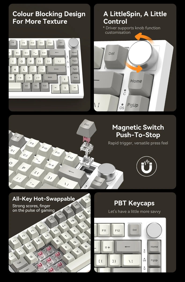 Attack Shark K85 Mag Customisable Mechanical Keyboard,Magnetic Switch,Hot-swappable,Metal Knobs,Suitable for FPS. games,Win&Mac