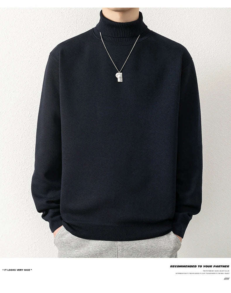 Mens Winter Sweater Thick Warm Knitwear Man Classic Solid Bottom Shirts Men's Pullover White Beige Korean Fleeced Clothes