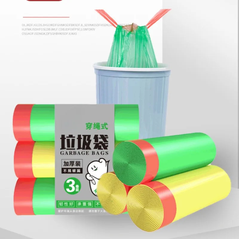 3rolls Disposable Garbage Bag Colorful Drawstring Garbage Bag Thickened Cleaning Garbage Bag Point Break Auto Shrink Garbage Bag