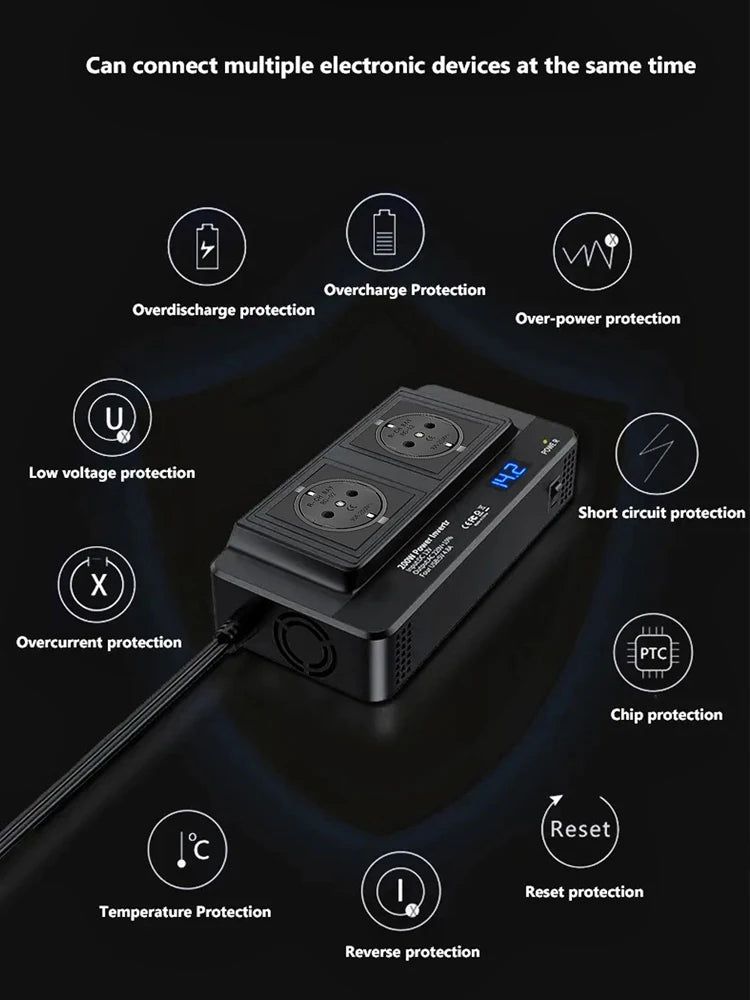 Car 200W Inverter DC To AC 12V to 220V 4 USB AC EU Socket Auto Mounted Inverter Accessories Cigarette Lighter 400W Peak Power