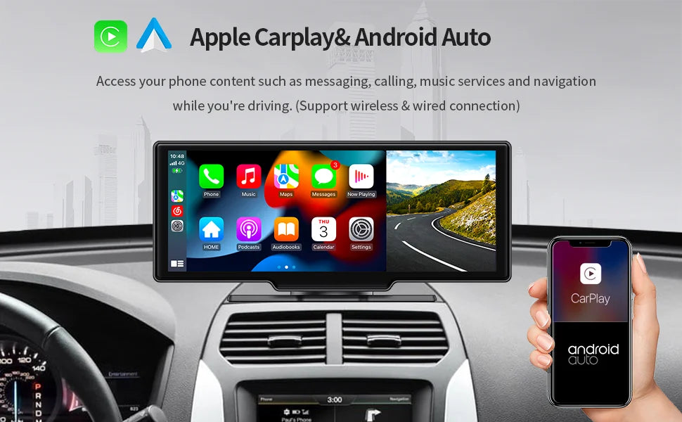 Imagebon 10.26 Inch 4K ADAS Car Mirror Video Recorder Wireless CarPlay & Android Auto Dash Camera GPS Navigation Night Vision