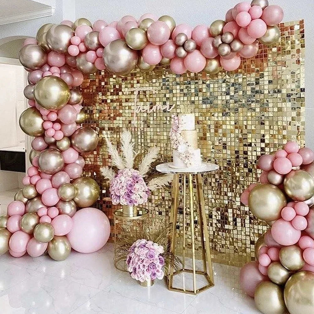 1000pc Shimmer Sequin Party Backdrop Curtain Metallic Foil Fringe Birthday Wedding Wall Decoration Photo Zone Booth Glitter Gold