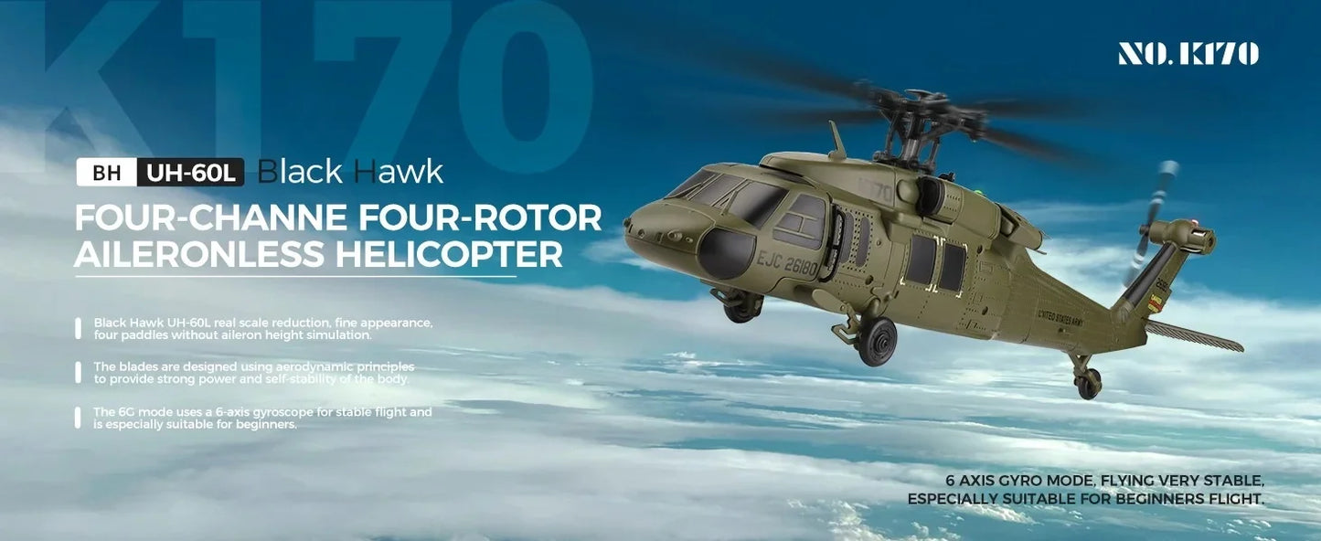 Wltoys K170 Black Hawk Uh60l Remote-Controlled Helicopter Four Channel Four Propeller Simulation Brushless Fixed Height Model