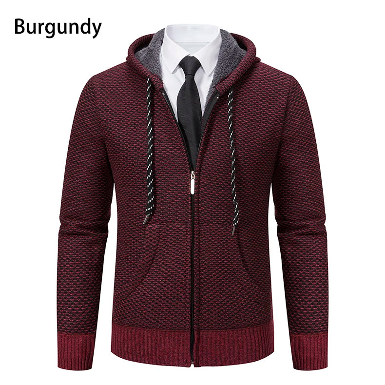 Men's trend in autumn and winter 2023 new plus velvet padded knit cardigan sweater coat