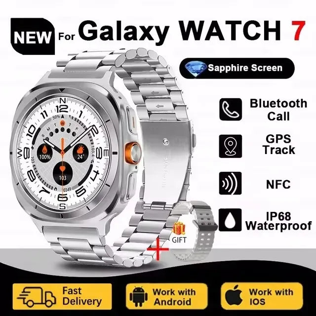 Galaxy Watch 7 Ultra GPS Tracking Smart Watch Men Amoled Screen Heart Rate Bluetooth Call NFC Sports Smart Watch For Android IOS