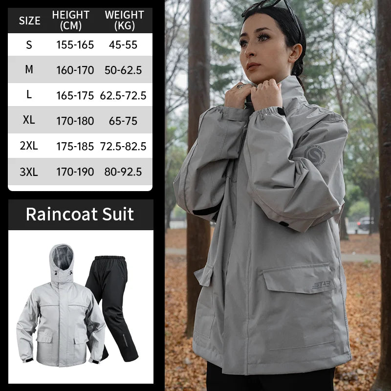 Star Field Knight Black Motorcycle Rider Raincoat Suit Men Women Riding Waterproof Clothes Raincoat Rainpants Split 2Pcs/set