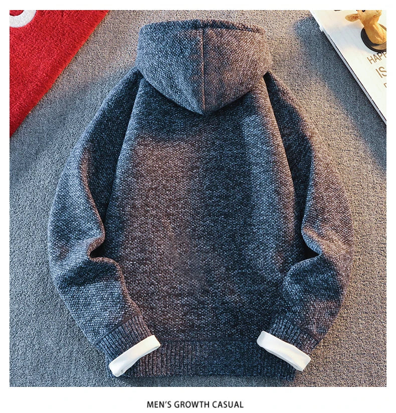 Men's Fleece Warm Knit Sweater Cardigan Hooded Jackets Fleece Warm Casual Jackets Autumn Winter Sweaters Coats
