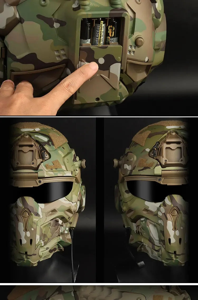 Tactical Helmet Built-in Communication Headset Anti-fog Fan Replaceable Lens W Assault Protective