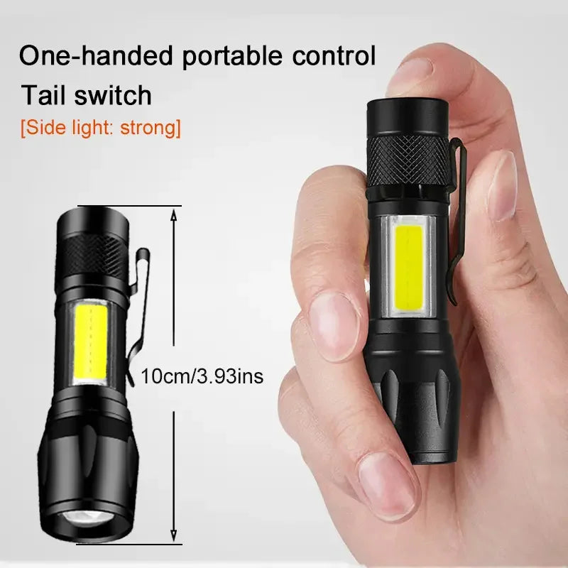 Zoomable LED Flashlight Mini Torch USB Rechargeable COB Side Light High Power Nigh Fishing Lamp Lantern For Outdoor Camping