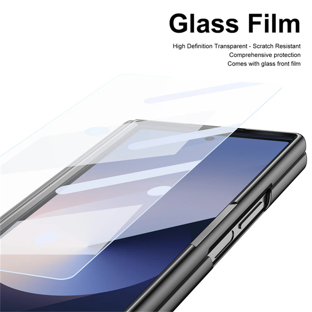For Samsung Galaxy Z Fold 7 6 5 4 3 Leather Hinge Phone Case Outer Screen Glass S Pen Slot Protective Cover for Galaxy Z Fold 7