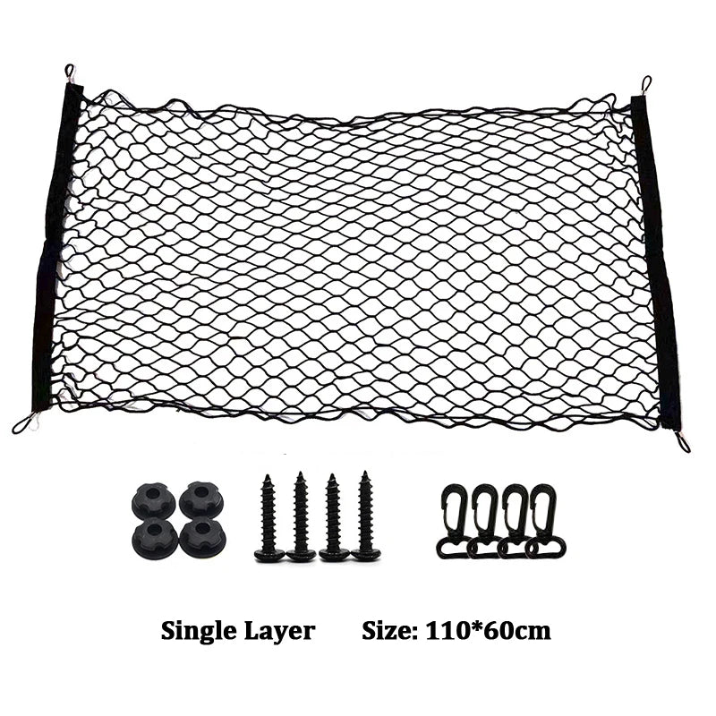 Universal Car Rear Trunk Net Mesh Elastic Nylon Back Cargo Storage Organizer Double Layer Luggage Grocery Holder Boot String