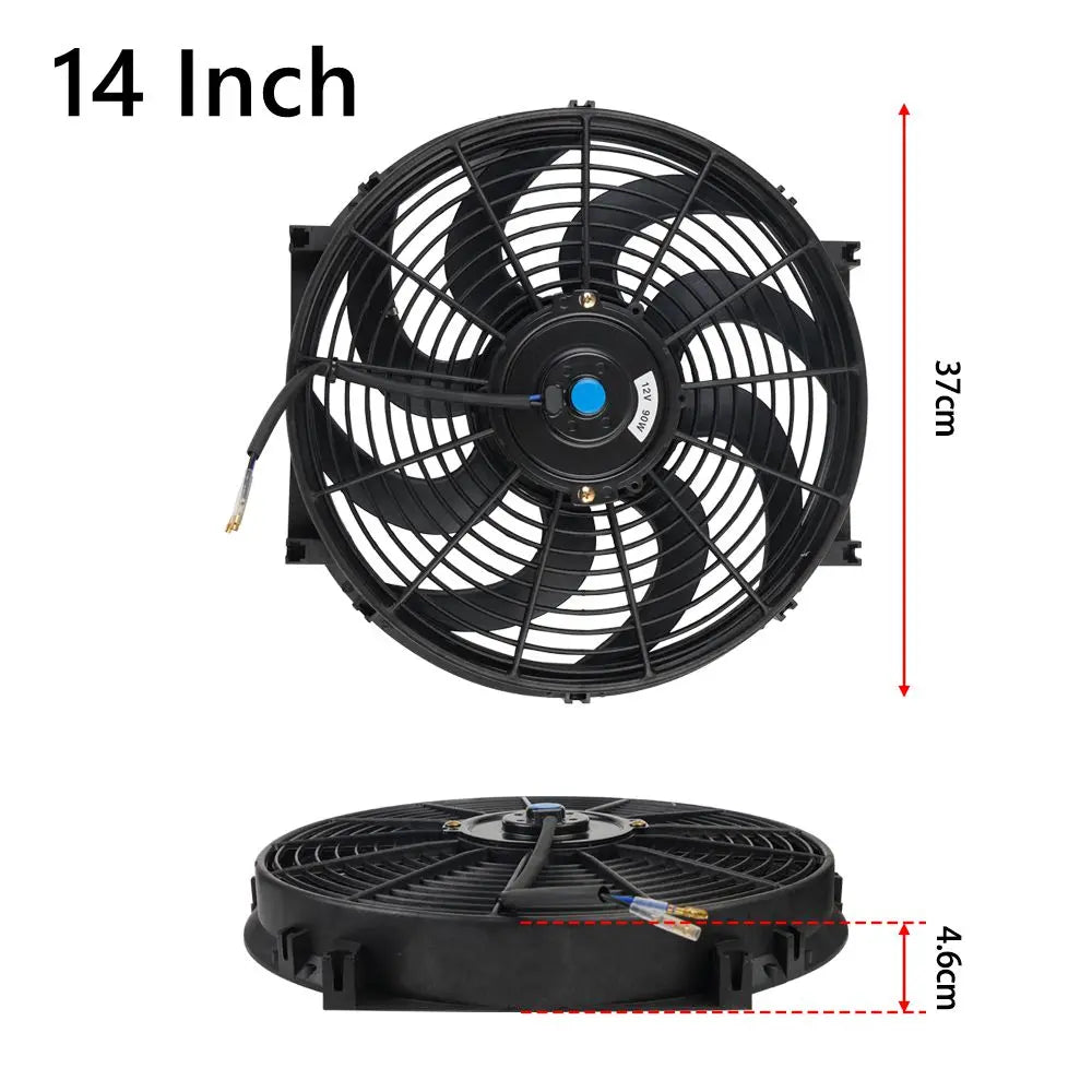 Universal 7/9/10/12/14/16 Inch 12V 80W 2100RPM Car Air Conditioning Cooling Fan Blade Cool Mounting Kit CF-1001 Black CF-1001