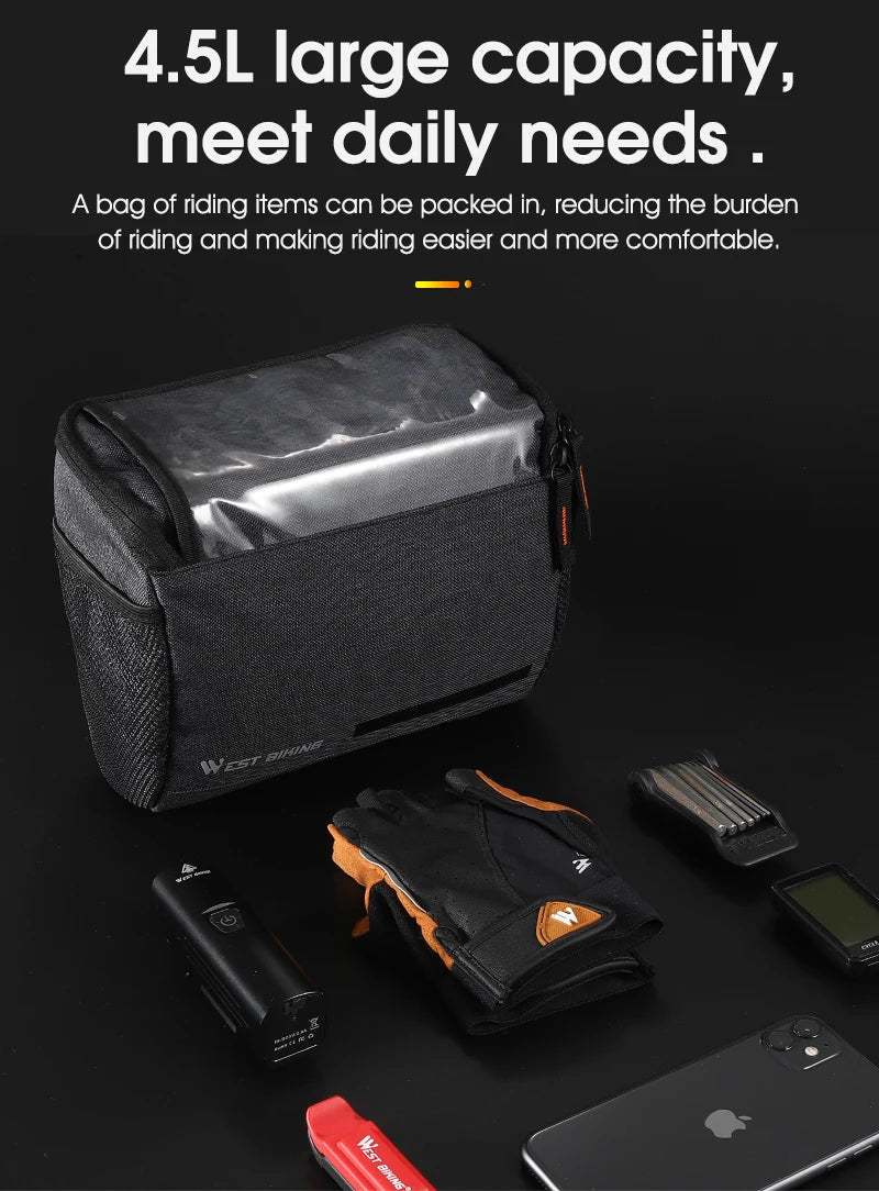 WEST BIKING 4.5L Bike Front Bag Touch Screen Phone Handlebar Bag Insulated Bicycle Cooler Bag MTB Road Cycling Accessories