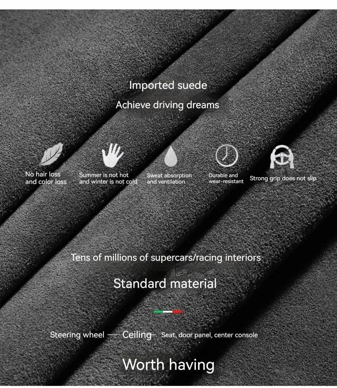Suede Cover for All Seasons Auto Steering Wheel Cover Ultra-thin Non-slip D-shaped Round Breathable Car Steering Wheel Protector