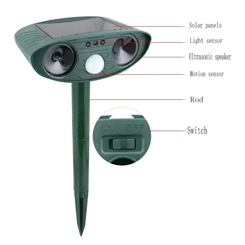 Solar Animal Repellant Ultrasonic Cat Dog Repellant Solar Powered Waterproof Animal Deterrent