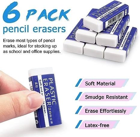 Soft 2B Eraser White Made in China, PVC Plastic Rubber Pencil Eraser Students Drawing Tool, Sketches Paintings Fine Arts Eraser