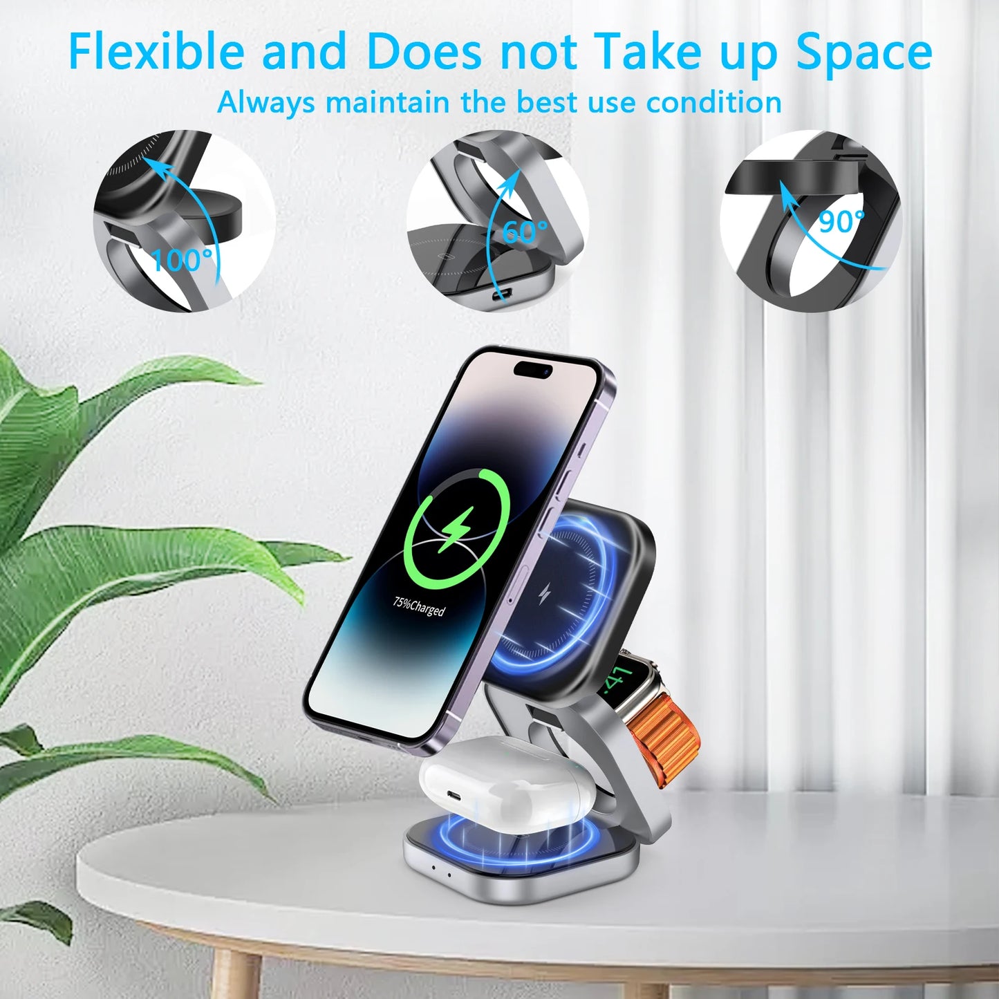 3 In 1 Foldable Magnetic Wireless Charger Stand For iPhone 15 14 13 12 Pro/Max/Plus AirPods 3/2 Station Dock Fast Charger Holder