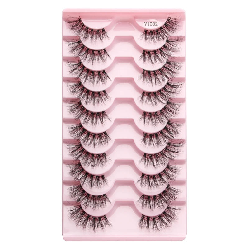3/5/10Pairs Half False Lashes Natural Short 3D Cat Fake Mink Eyelashes Extension Winged Fluffy Wispy Faux Cils Clear Band Makeup