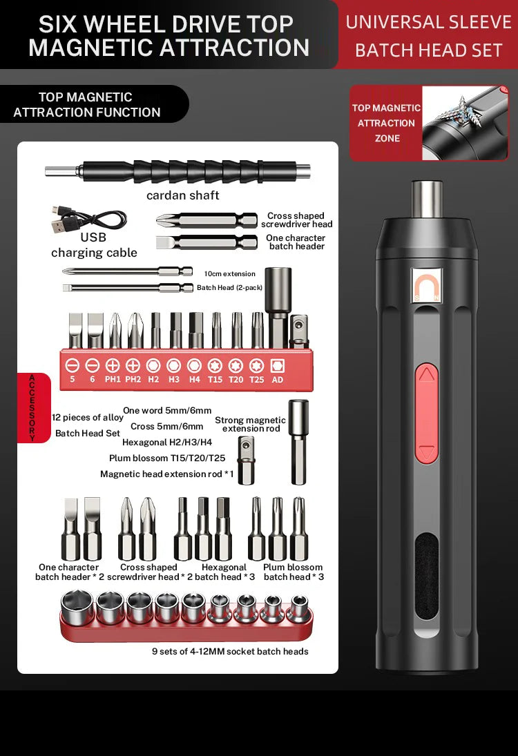 Electric Screwdriver Cordless, Rechargeable Power Screwdrivers Set, Automatic Home Repair USB Cable Tool Kit with LED Lights