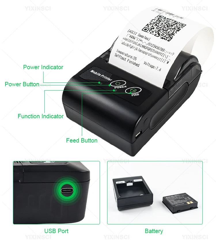 58mm Portable Mini Thermal Printer Receipt Ticket Printer Mobile Pocket Wireless Bluetooth Bill Android Phone PC Printe