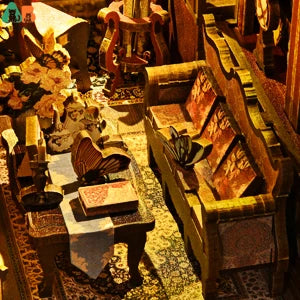 ATUBAN DIY Book Nook Kit, 3D Wooden Puzzle Miniature Dollhouse, Booknook Kit Bookend Bookshelf Insert Decor with LED Light