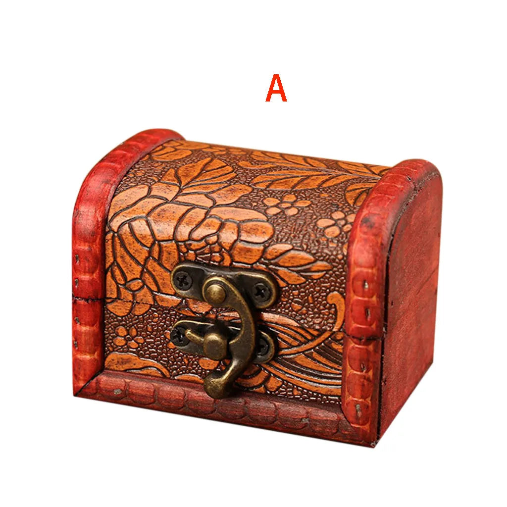 1PCS Jewelry Box Vintage Wood Handmade Box With Mini Metal Lock For Storing Jewelry Treasure Pearl