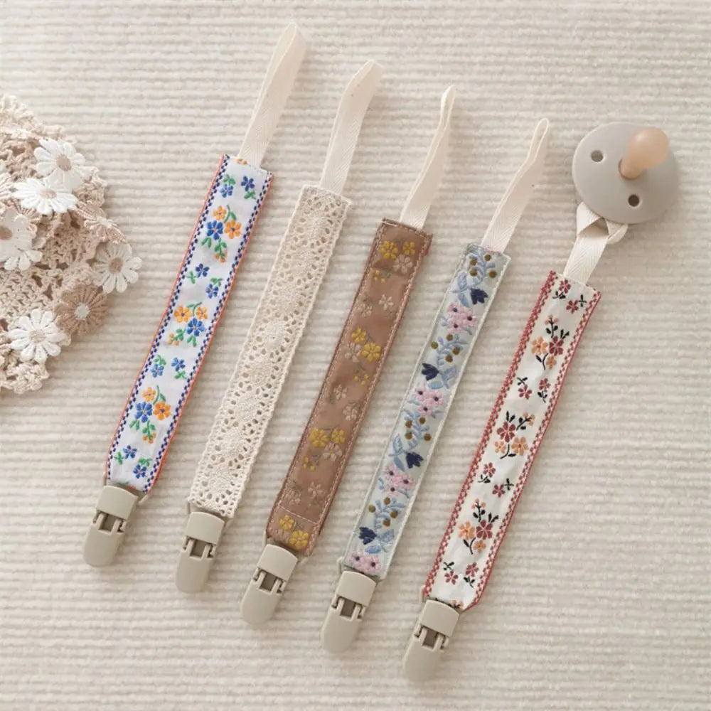 Ethnic Style Baby Cloth Pacifier Chain Floral Teether Toys Straps Nipple Holder DIY Clips Adjustable Dummy Clips Soother Holder
