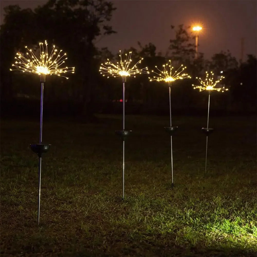 LED Outdoor Solar Fireworks Lights 90/150 LED Fairy Lights 8 Modes Garden Ground Plug Waterproof Holiday for Balcony Lawn Decor