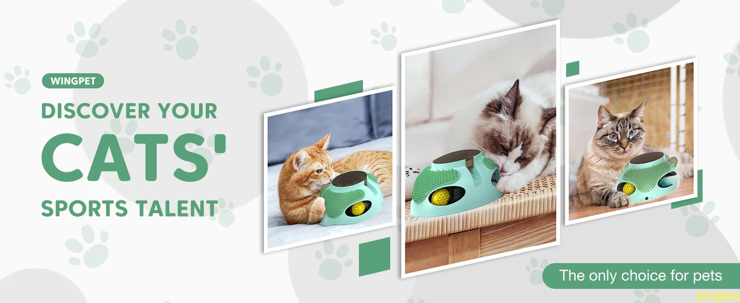 ATUBAN Cat Toys 5 in 1 Automatic Interactive Kitten Toy,Catnip Toy,Cat Toy Balls,Ambush Feather Electronic Cat Toy,Cat Groomer