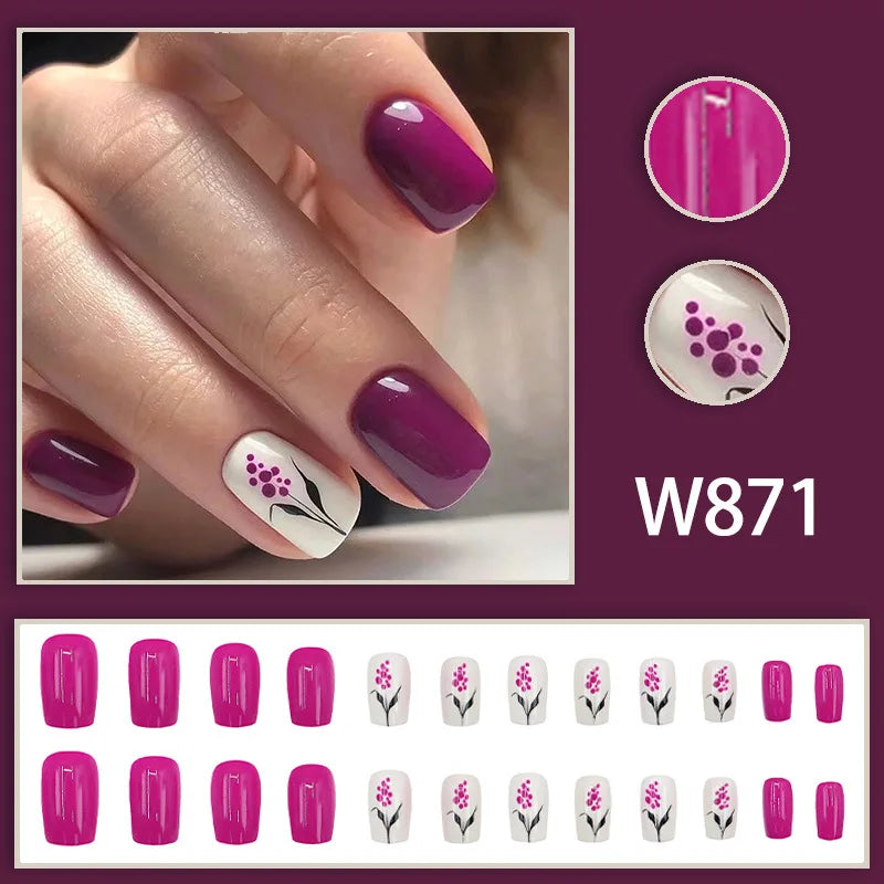 Mandarin Duck 24 Pcs Press on Nails Pink Gradient Fake Nails Glossy Artificial Finger Manicure Reusable False Nails