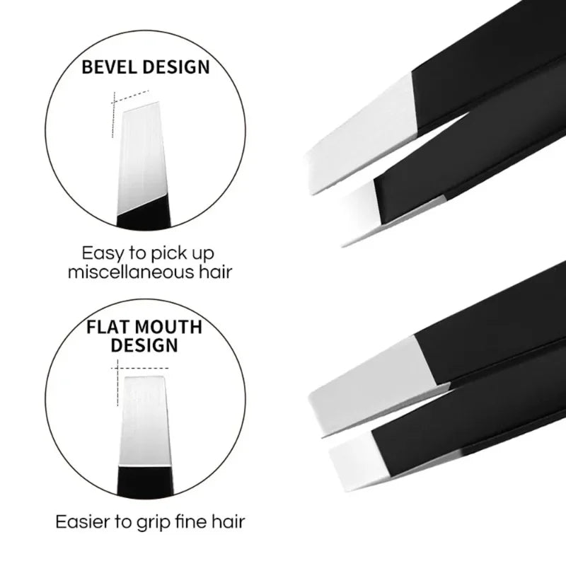 CNK  Wholesale Stainless Steel Black Eyebrow Tweezer with Slant and Flat Point Beauty Tools for Eyebrows & Ingrown Hair Removal
