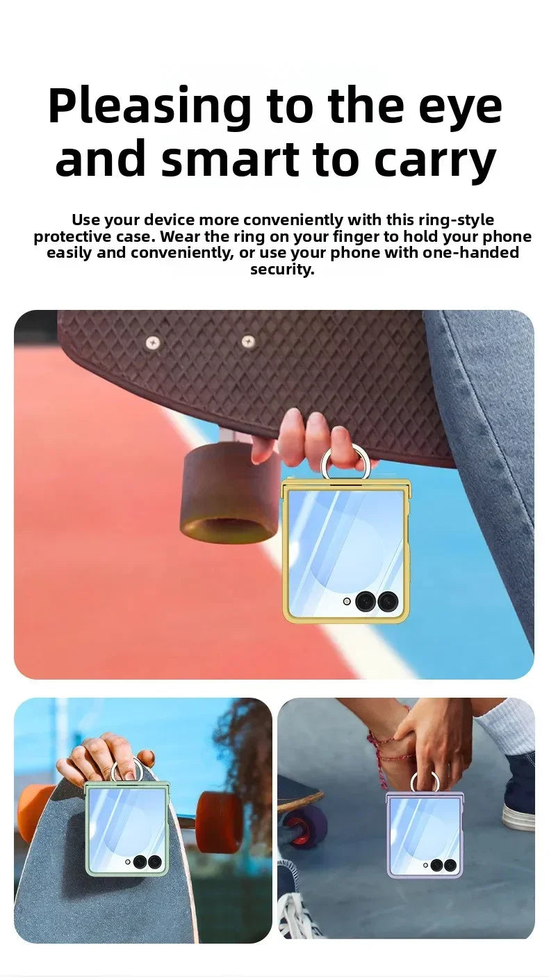 Ring Folding Phone Case for Samsung Galaxy  Z Flip  7 6 5 4 3 ZFlip7 FE All Inclusive Hinge ProtectiveShockproof Cover