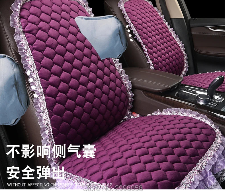 Winter Warm Plush Car Seat Cover Velvet Lace Seat Cushion Pad Auto Chair Car Seat Protector For Lady Girl Women