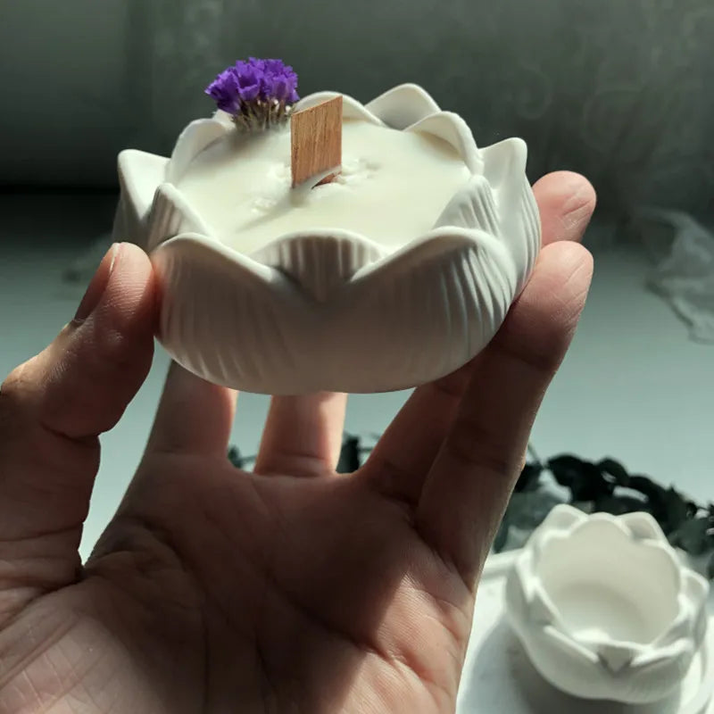 3D Lotus Silicone Mold Jar DIY Aromatherapy Candle Mould Pot Handmade Jewelry Storage Box Making Concrete Candle Jar Planter