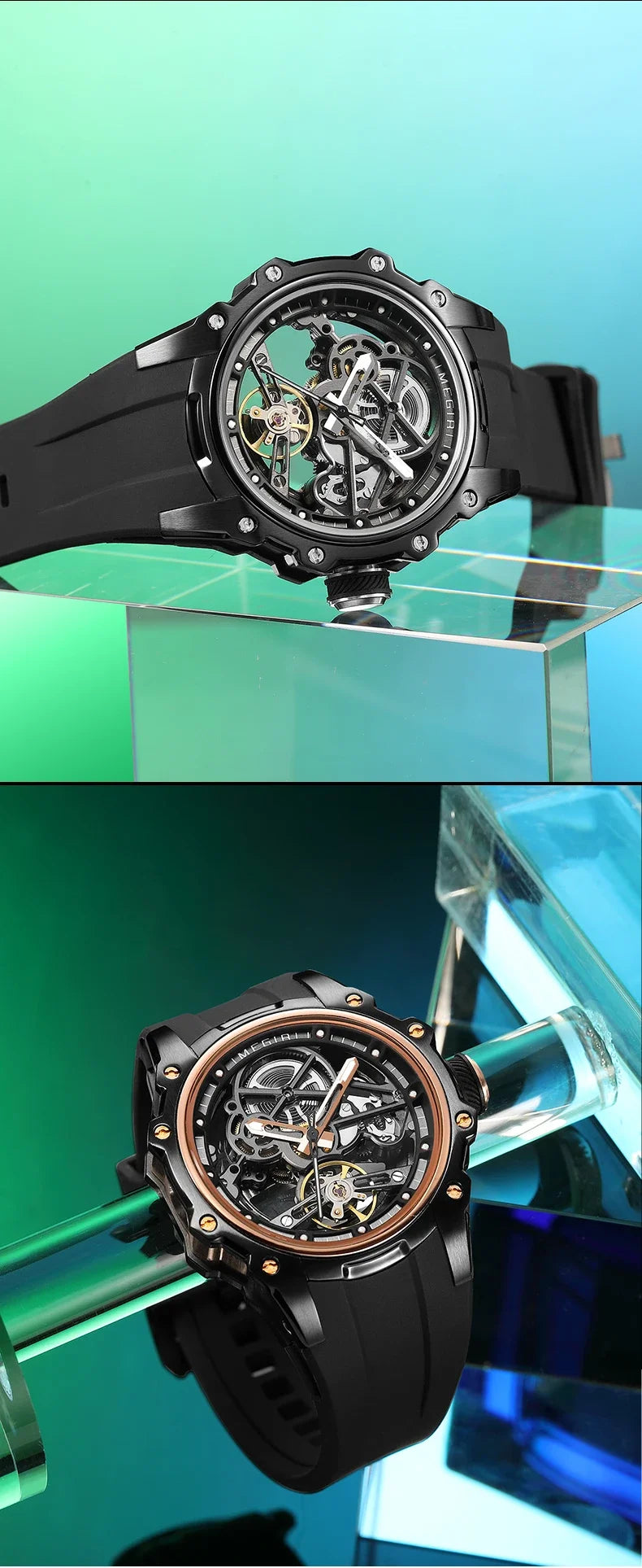 MEGIR Automatic Mechanical Luxury Watch Men Top Brand Stainless Steel 43mm Dial Watch Luminous Waterproof Men's Wristwatch