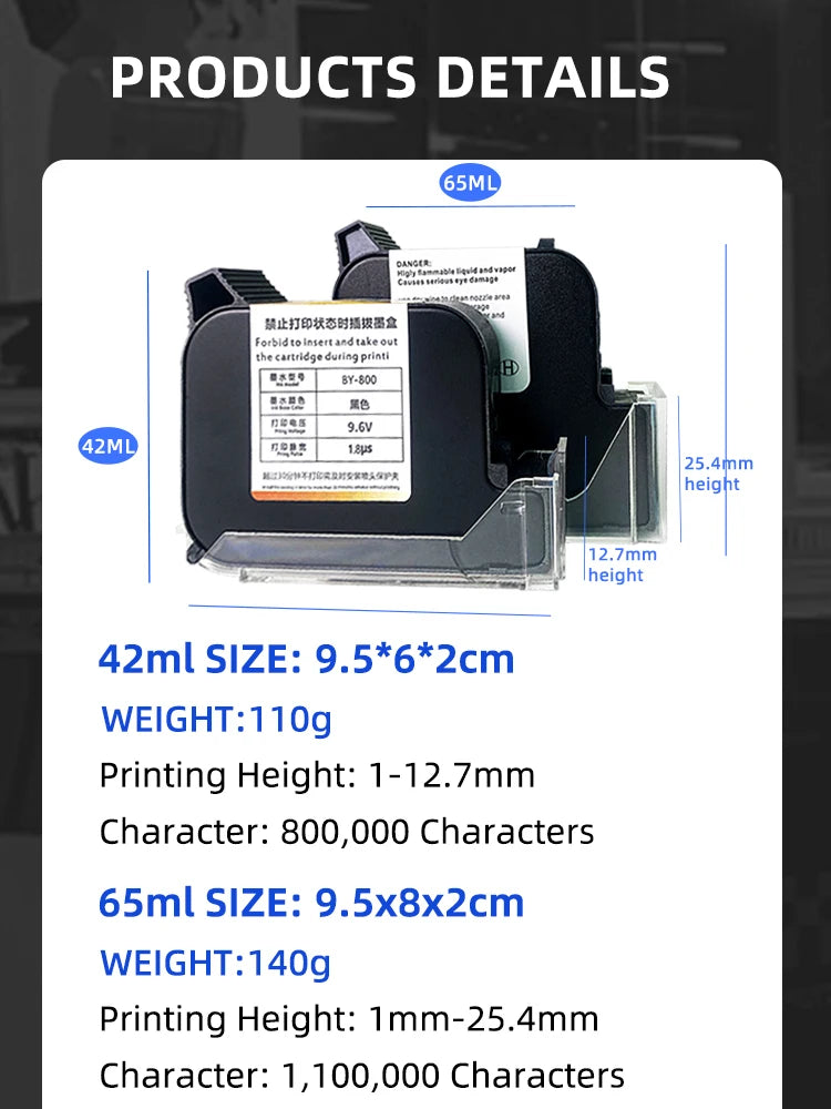 Cartridge 12.7mm 25.4mm TIJ Online Handheld Mini Inkjet Printer Fast Drying Water-proof Solvent Ink Original