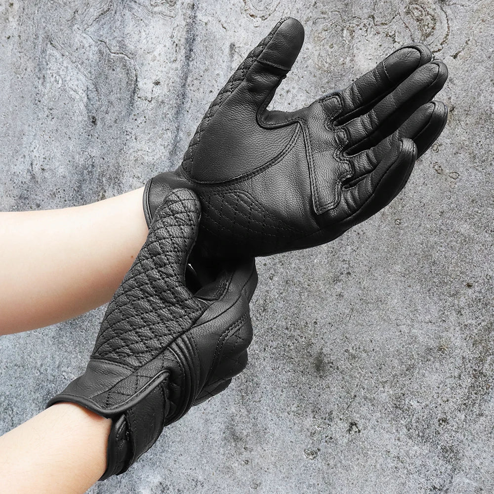 Vintage Leather Motorcycle Gloves Men Women Wear-resistant Motobike Guantes Touchscreen Anti-slip Retro Motobiker Luvas Yellow