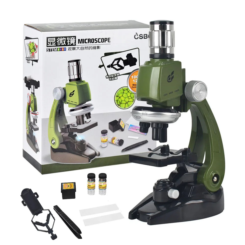 Science Kits For Kids Beginner Microscope With LED 100X 400X 1200X Home School Science Educational Toy Birthday Gift