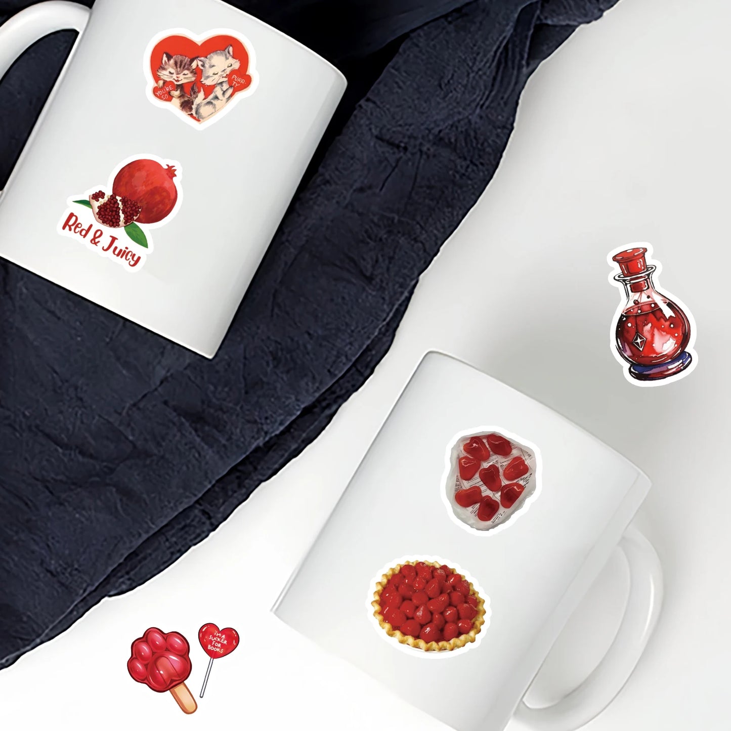 30pcs Rose, Cherry Red Graffiti Stickers Decorated Notebook Water Cup Suitcase Guitar Classic Toy Scrapbook Waterproof PVC Decal