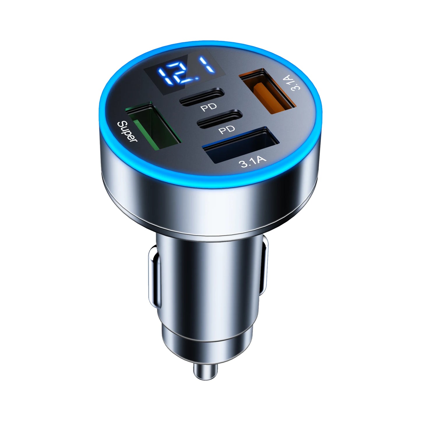 UYUXIO 5 in 1 USB Car Phone Charger Adapter with Voltage Display Dual PD Port Super Fast Charge for iPhone Samsung Huawei OPPO