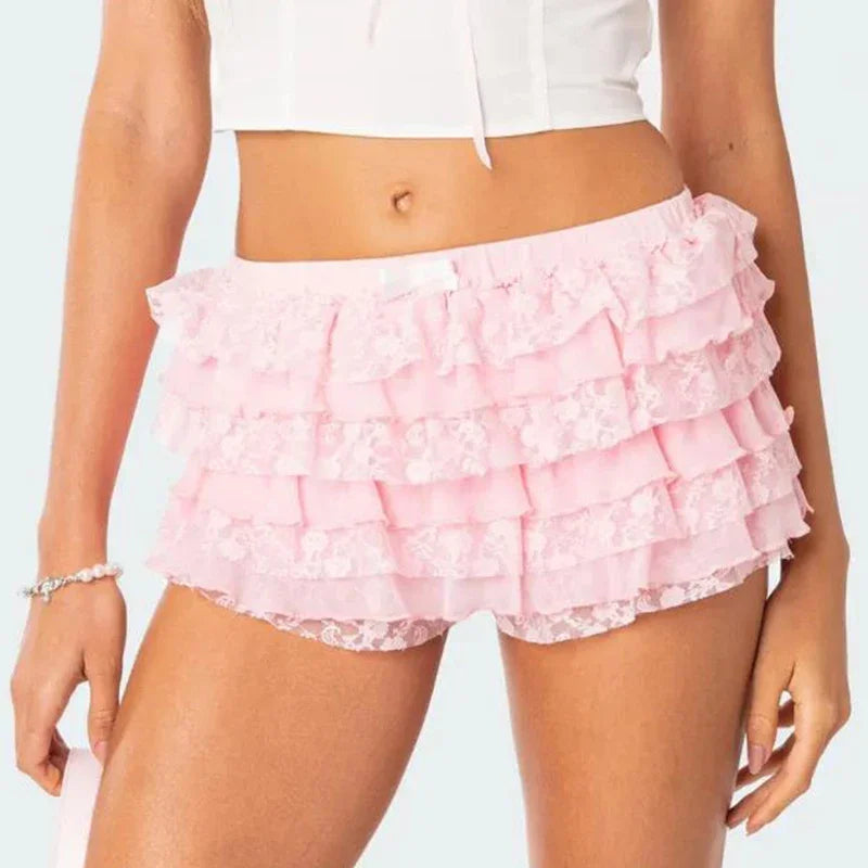 Womens Lace Ruffle Shorts Pettipants Pumpkin Pants Booty Shorts Lolita Dress Safety Shorts Japanese Style Multi-layers Bloomer