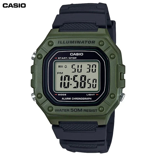 CASIO W-218H Classic Small Square Watch Women Men Multi-function Digital Dateled Electronic Watch Men's Sport Series Academy